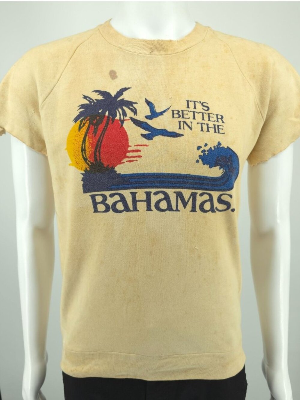 Thrashed Vintage 1980s "It's Better in the Bahamas" Short Sleeve Sweatshirt (M)